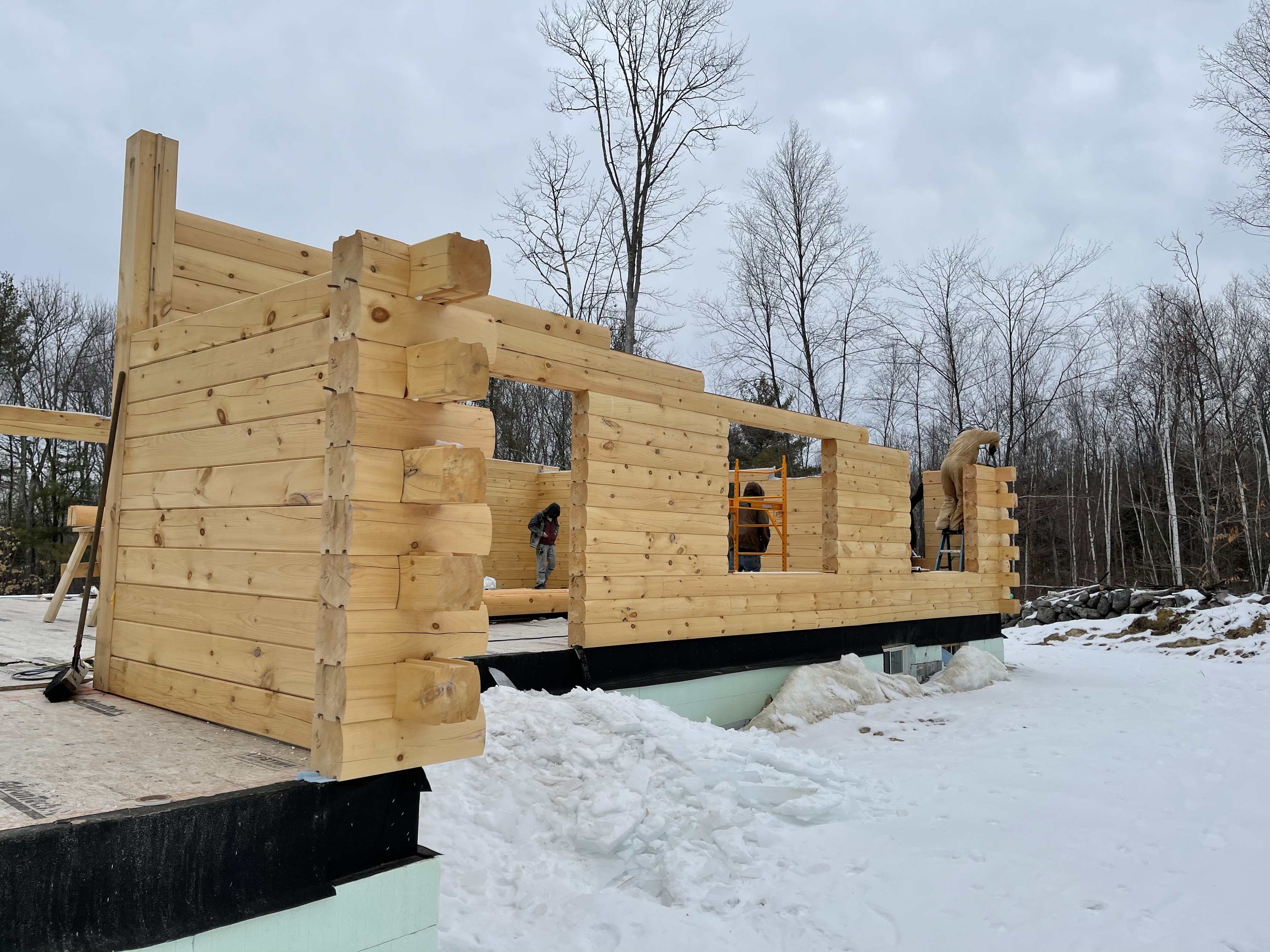 Numbered logs staged in the Merrimac Log Homes mill yard