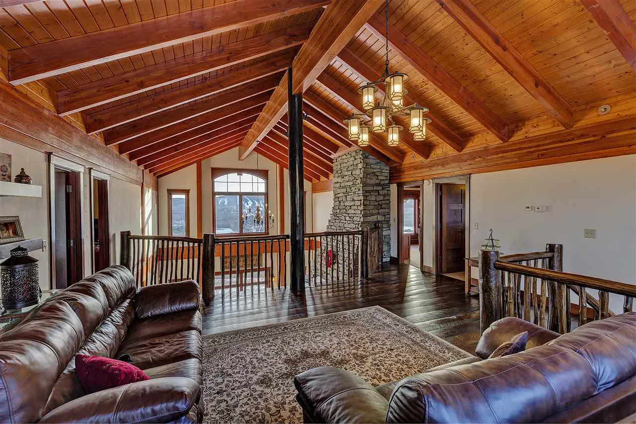 Hybrid Log Home Covered Deck — Sunset Mountain View