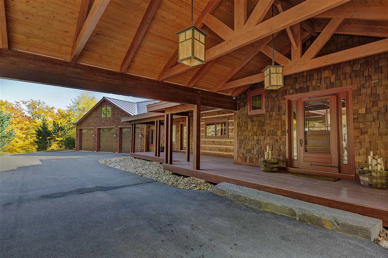 Hybrid Log Home Exterior — Dramatic Fall View