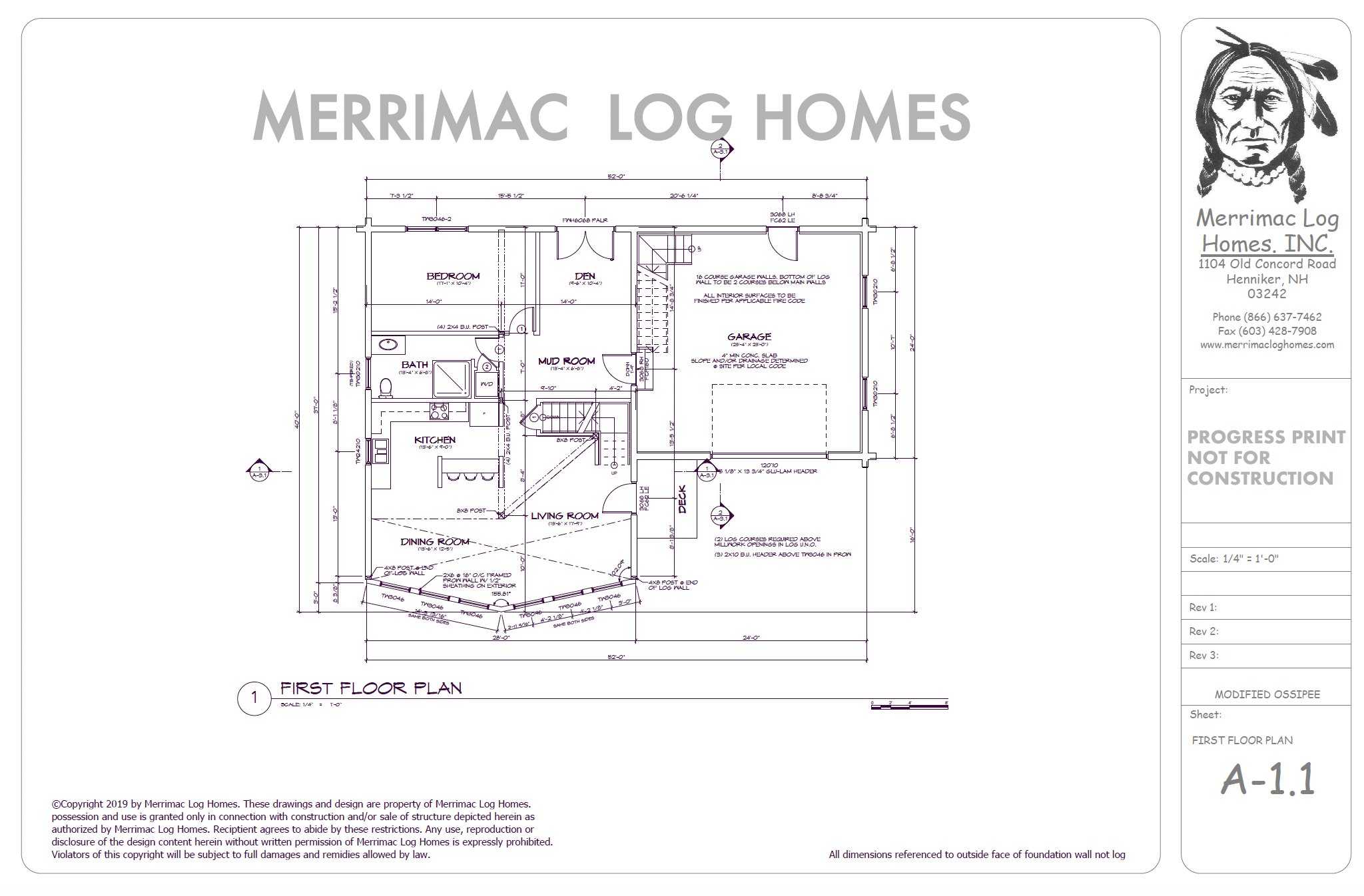 Silver Lake first floor plan with bedroom, bath, mud room, kitchen, dining room, living room, deck, and attached garage