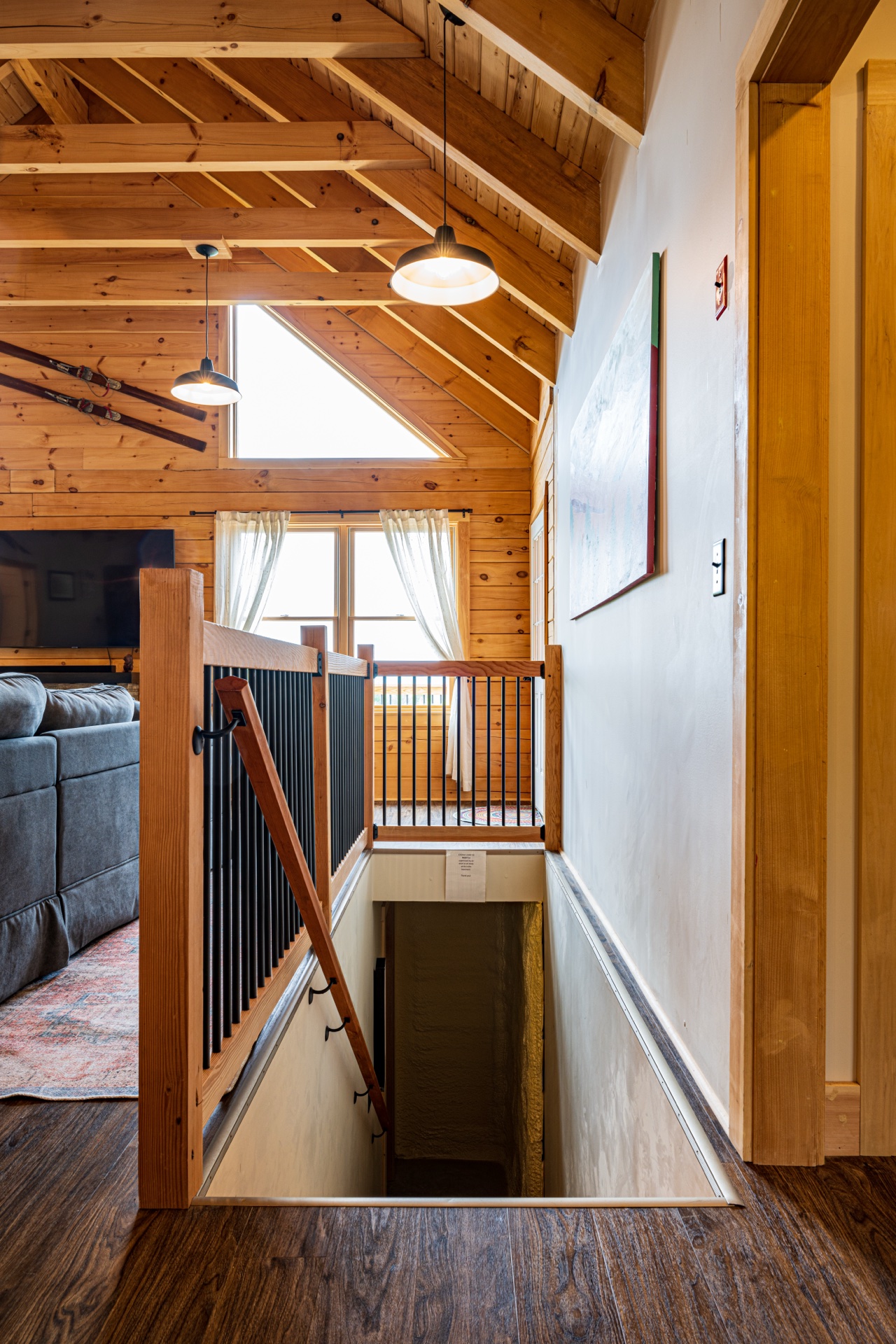 Sunapee stairway from the loft level under the cathedral peak